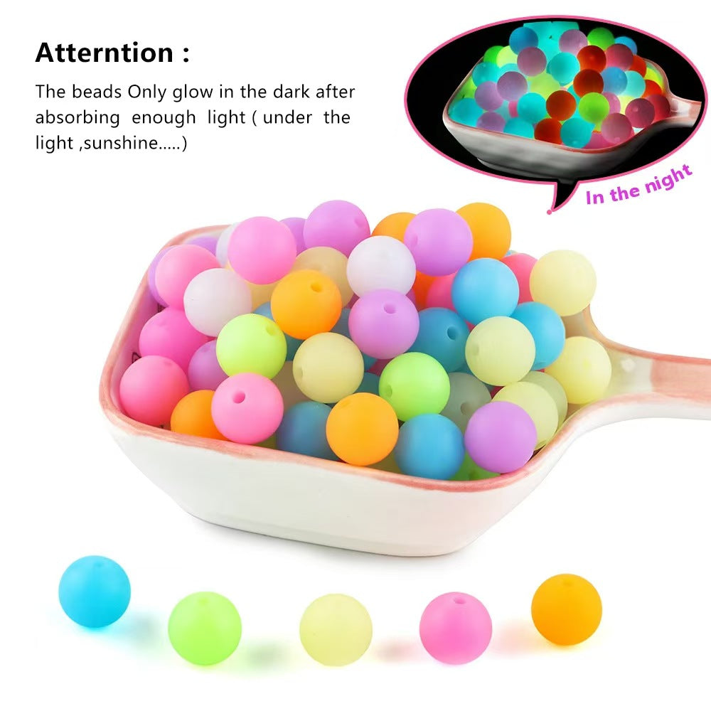 15mm Round Silicone Beads - Glow in the Dark